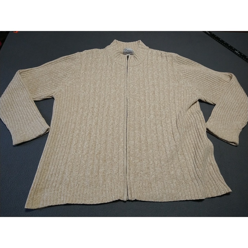Tradition Country Collection Cardigan Sweater Ladies XL 18 Beige Full Zip Office